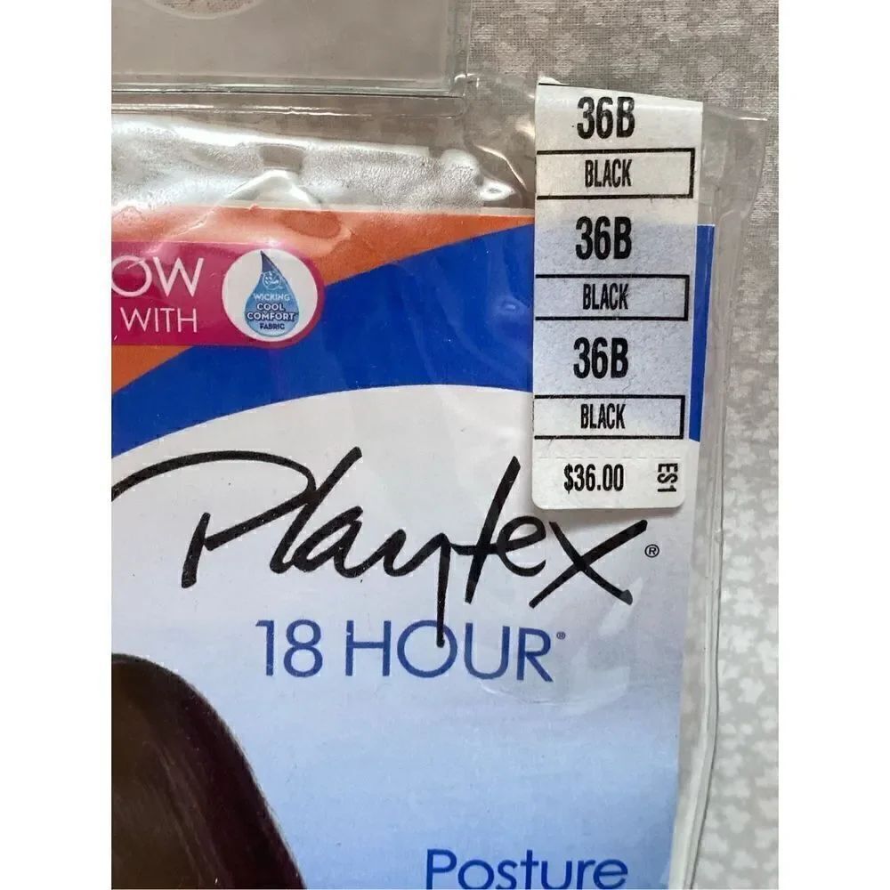 Playtex Women's 18 Hour 36B BLACK Front Close Wirefree Back Support Posture Full - Picture 2 of 13